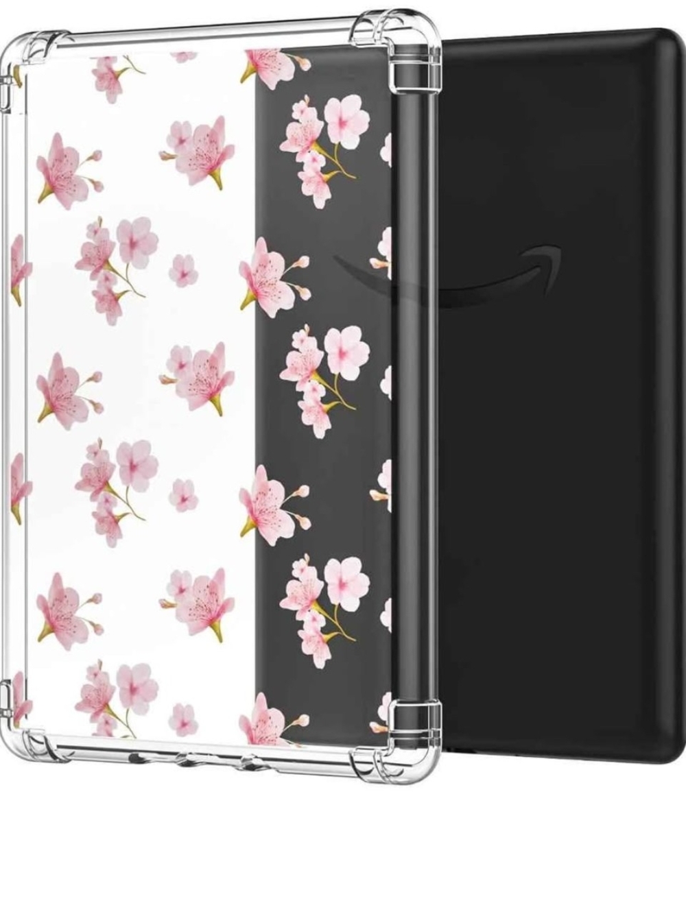Clear Tablet Case with Pink Cherry Blossom Design - Protective Floral Cover